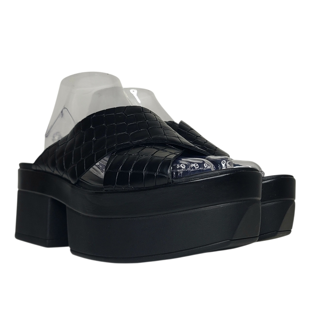 Vagabond Lindi Platform Slide Sandals Leather Croc Embossed Euro 39 US 9 NWOB